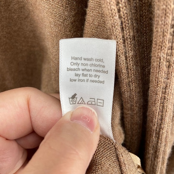 Coldwater Creek Cardigan Sz M Tan Open‎ Front Waterfall Sweater Ribbed Collar - Picture 12 of 13